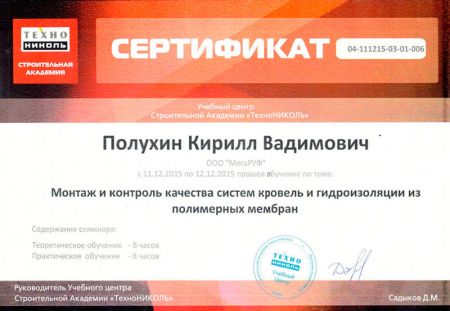 Сертификат Полухину Кириллу Владимировичу